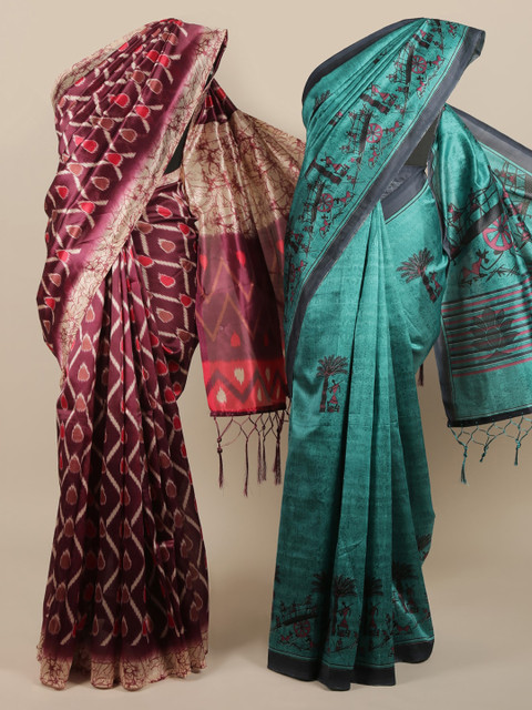 

Pothys Pack of 2 Jute Silk Printed Sarees, Burgundy