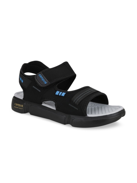 

Campus Men Grey & Black Solid Sports Sandals
