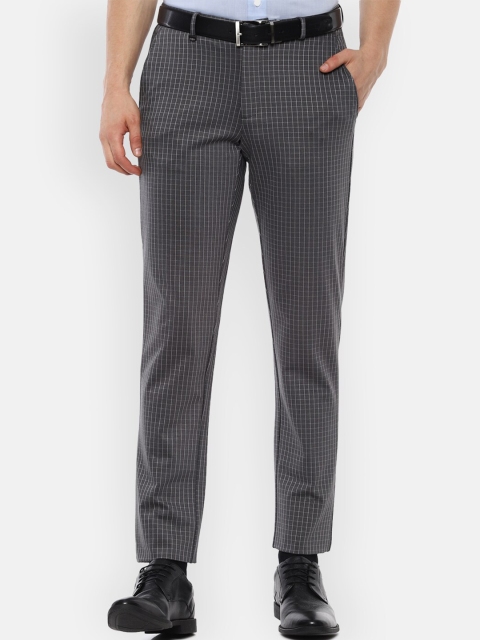 

Van Heusen Men Charcoal Grey Checked Semiformal Trousers
