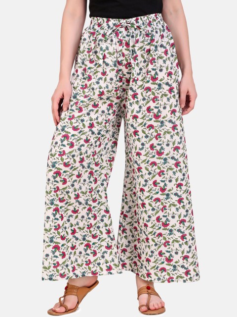 

Aawari Women White & Red Regular Fit Printed Parallel Trousers
