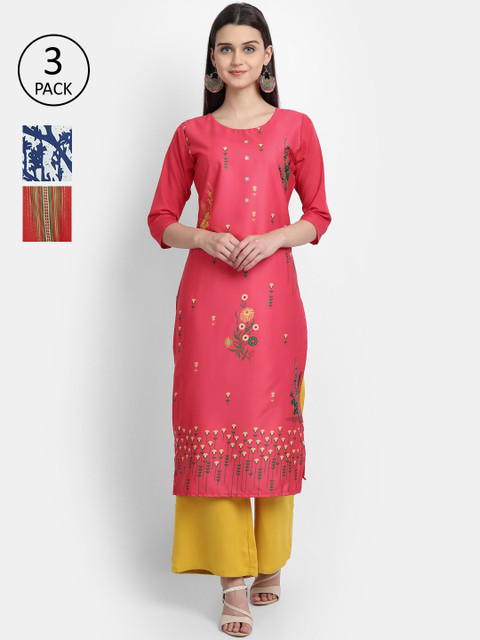 

Ethnic basket Women Pack of 3 Multicoloured Geometric Crepe Kurta, Multi