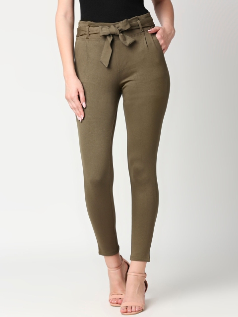 

Kraus Jeans Women Olive Green Skinny Fit High-Rise Regular Trousers
