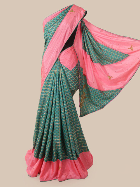 

Pothys Green & Pink Art Silk Checked Saree