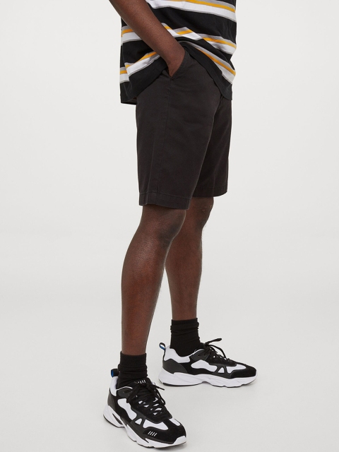 

H&M Men Black Solid Cotton Chino Shorts