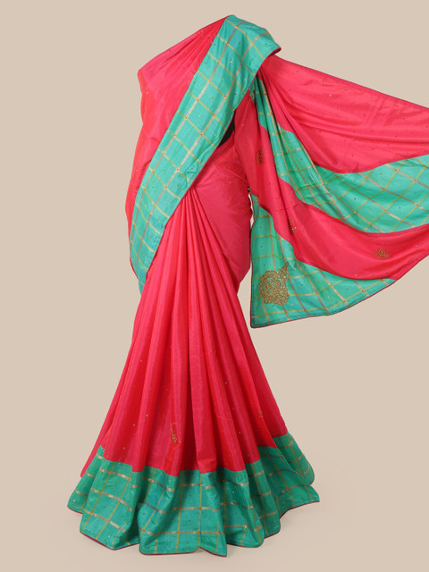 

Pothys Pink & Blue Art Silk Embellished Saree
