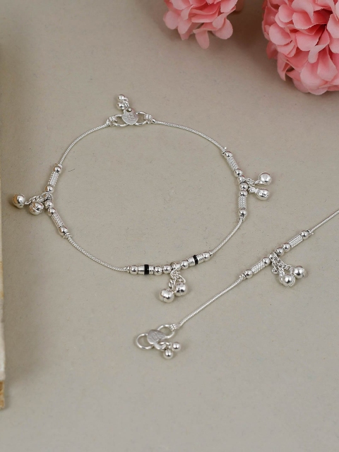 

Silvermerc Designs Set Of 2 Silver-Plated Handcrafted Meenakari Anklets