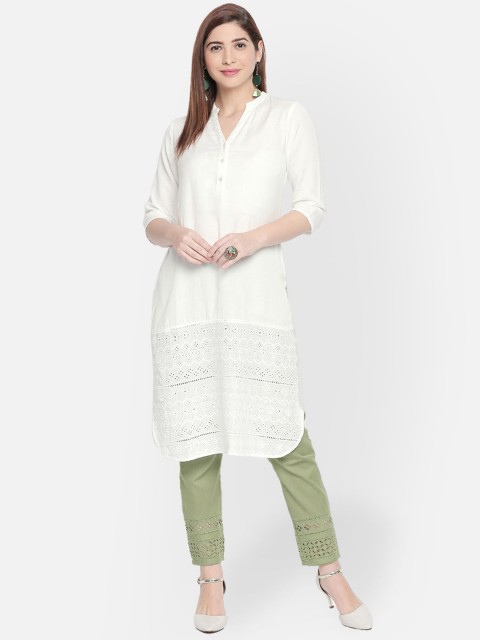 

Fusion Beats Women Off White Solid Straight Kurta