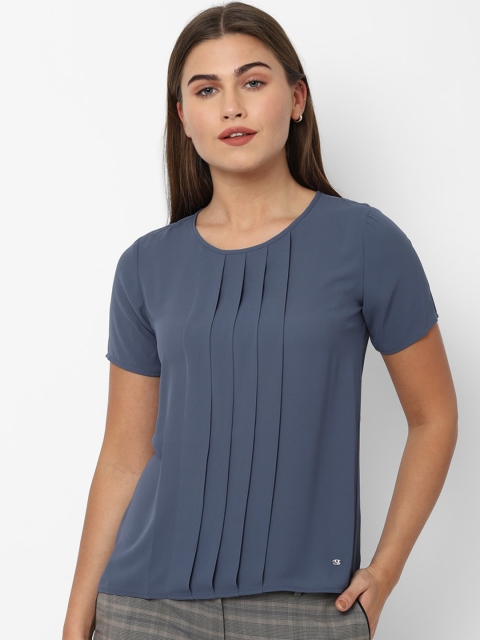 Allen Solly Woman Blue Accordion Pleats Regular Top