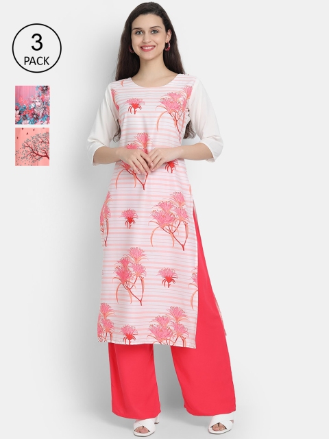 

Ethnic basket Women Pack Of 3 Multicoloured Floral Printed Crepe Kurta, Multi