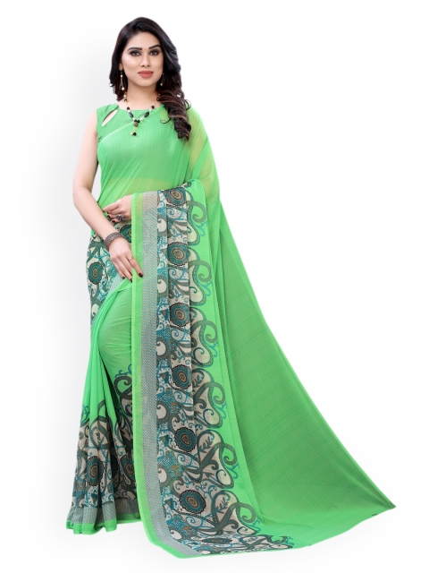 

KALINI Green Solid Poly Chiffon Saree