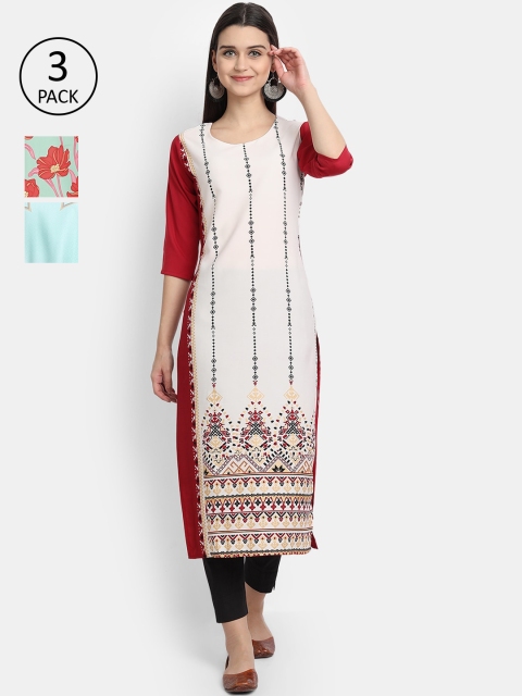 

Ethnic basket Women Pack Of 3 Multicoloured Floral Printed Crepe Kurta, Multi