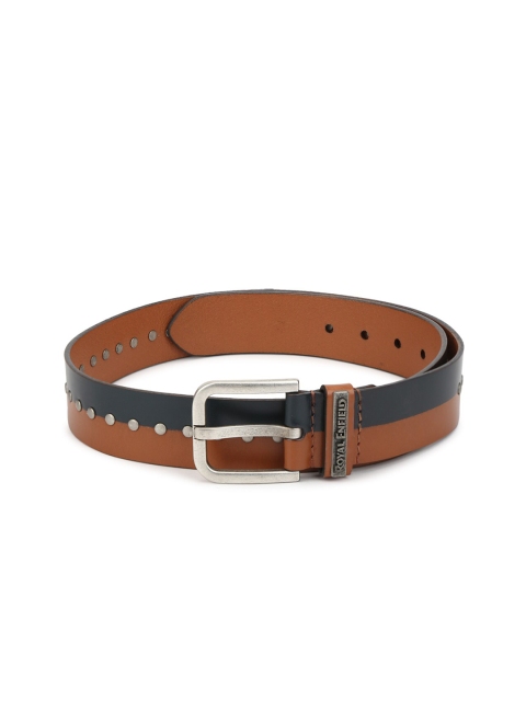 

Royal Enfield Men Navy Blue & Tan Brown Textured Leather Belt