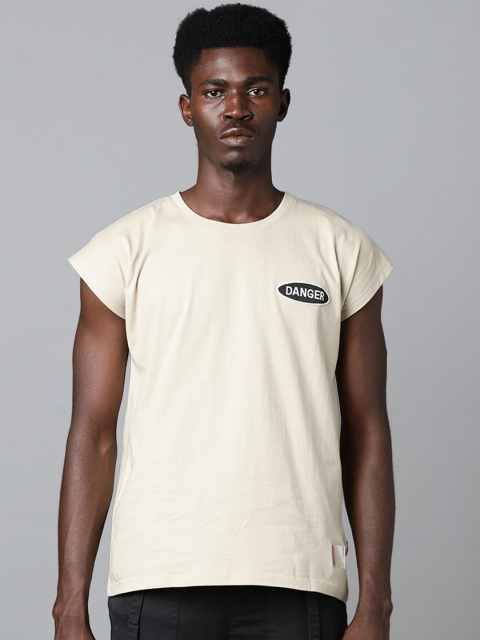 

Blue Saint Men Beige Extended Sleeves Loose T-shirts