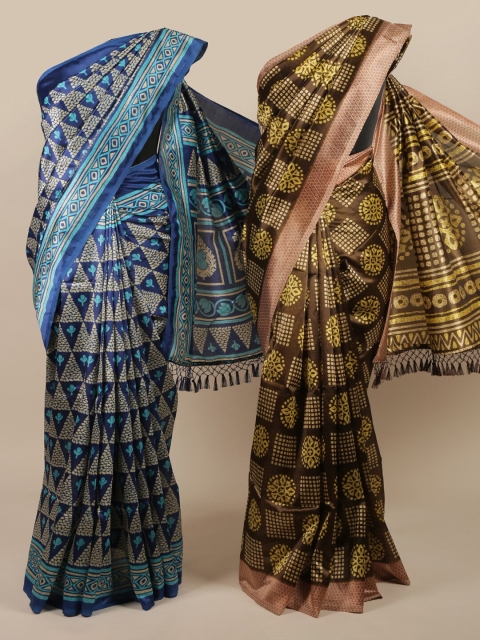

Pothys Pack of 2 Blue & Brown Jute Silk Woven Design Saree