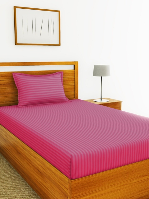 

BIANCA Pink Striped 210 TC Cotton 1 Single Bedsheet with 1 Pillow Covers