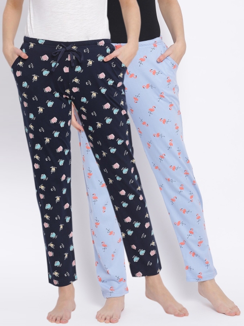 

Kanvin Women Pack Of 2 Printed Cotton Lounge Pants, Navy blue