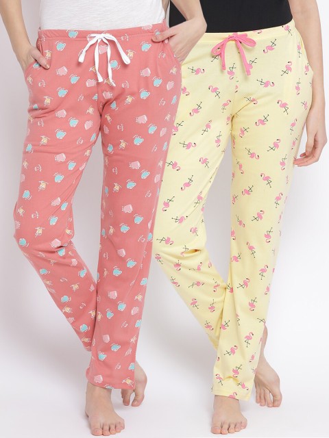 

Kanvin Women Pack Of 2 Printed Pure Cotton Lounge Pants, Orange