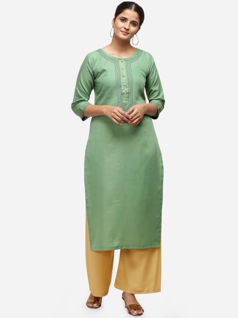 

Florence Women Green Regular Straight Thread Work Kurta with Palazzos