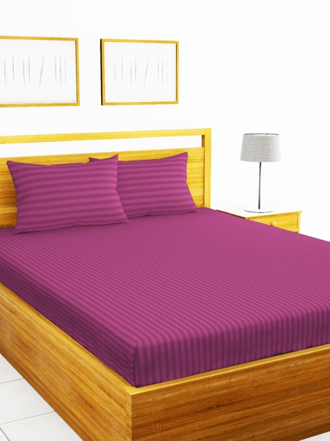 

BIANCA Magenta Striped 210 TC Cotton 1 King Bedsheet with 2 Pillow Covers