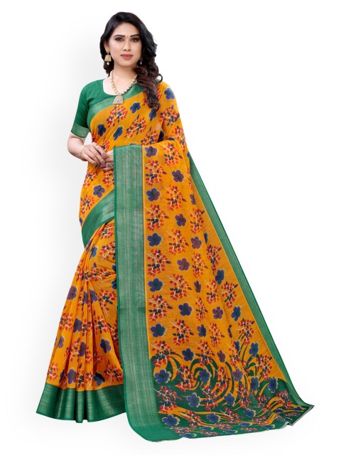 

KALINI Orange Printed Polycotton Saree