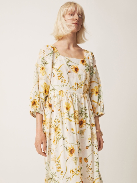 

H&M Women Multicoloured Floral Printed Crinkled Cotton Maxi Dress, Multi