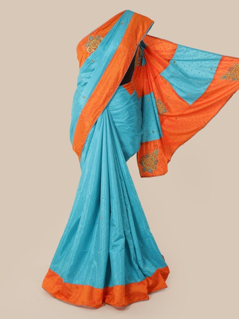 

Pothys Blue & Orange Art Silk Embellished Saree