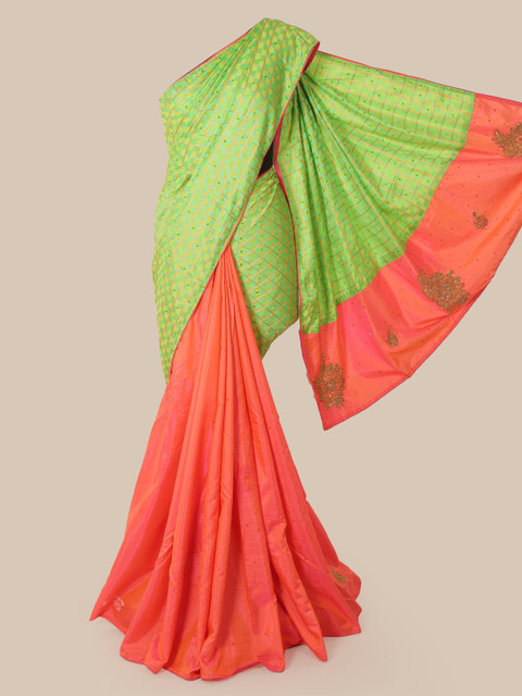 

Pothys Green Checked Art Silk Saree