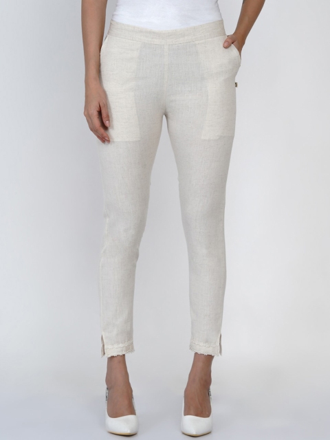 

FABNEST Women Off White Regular Trousers