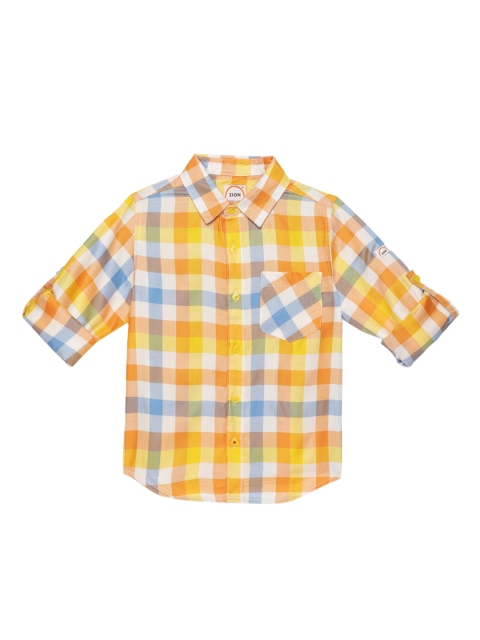 

ZION Boys White & Yellow Regular Fit Checked Casual Shirt