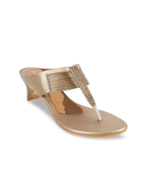 

WALKWAY Women Gold-Toned Textured Embellished Slim Heels