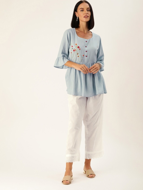 

Varanga Women Blue Embroidered Tunic with Palazzos