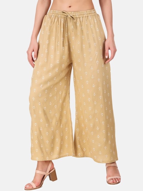 

Aawari Women Beige & Off White Printed Flared Palazzos