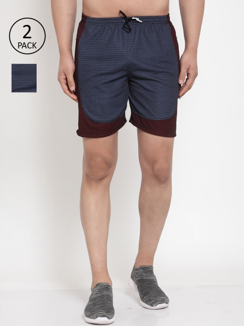 

KLOTTHE Pack Of 2 Men Blue & White Printed Regular Fit Sports Shorts