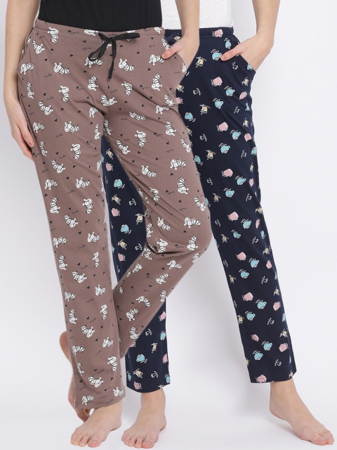 

Kanvin Women Pack Of 2 Printed Cotton Lounge Pants, Navy blue