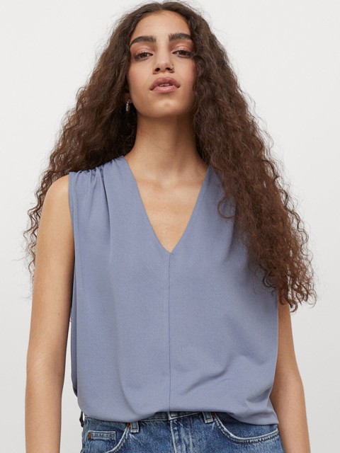 

H&M Women Blue Solid V-Neck Top
