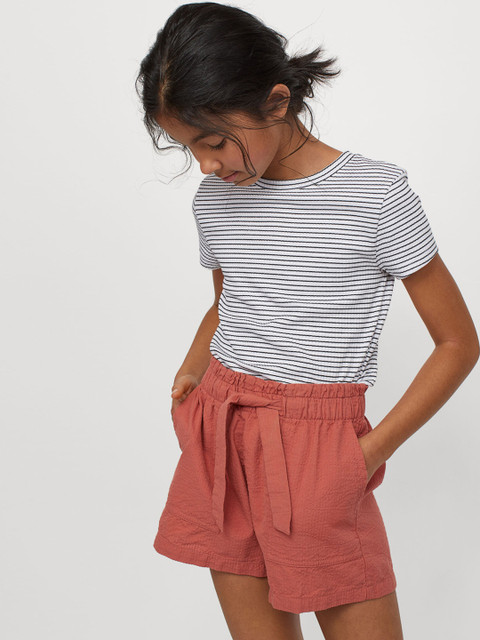 

H&M Girls Orange Solid Cotton High-Waisted Shorts