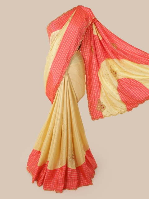 

Pothys Cream-Coloured & Red Art Silk Embellished Saree