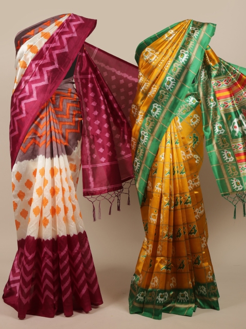 

Pothys Mustard & Multicoloured Set of 2 Jute Silk Printed Saree