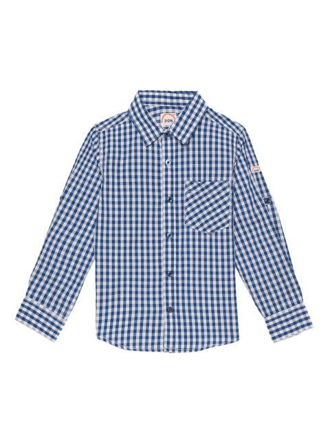 

ZION Boys White & Navy Blue Regular Fit Checked Casual Shirt