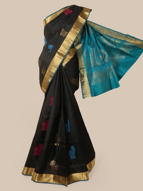 

Pothys Black Pure Silk Woven Design Kanjeevaram Saree