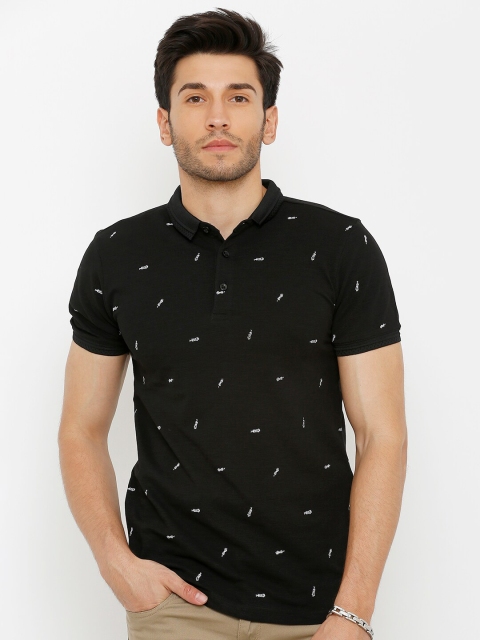 

Rex Straut Jeans Men Black Printed Polo Collar Slim Fit Cotton Pure Cotton T-shirt