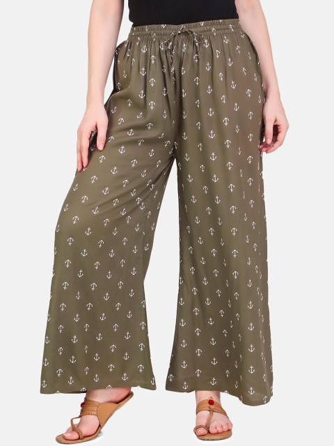 

Aawari Women Olive & Off White Printed Flared Palazzos