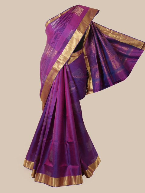 

Pothys Purple & Gold-Toned Pure Silk Woven Design Kanjeevaram Saree