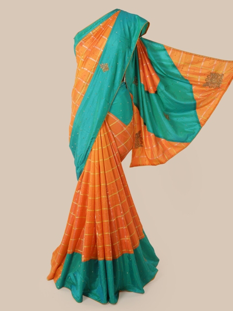 

Pothys Orange & Green Art Silk Checked Saree