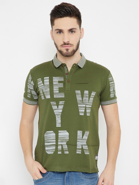 

Duke Men Green Typography Printed Cotton Slim Fit Polo Collar T-shirt
