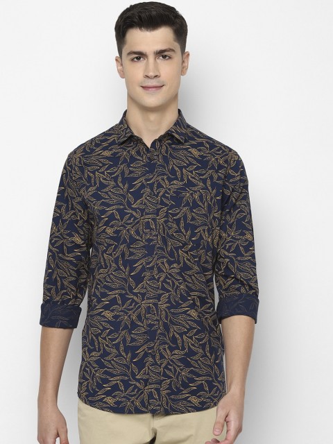 

Allen Solly Men Navy Blue & Beige Pure Cotton Slim Fit Printed Casual Shirt
