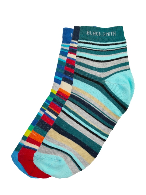 Blacksmith Men Pack Of 3 Assorted Cotton Ankle-Length Socks