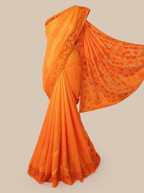 

Pothys Orange Solid Art Silk Saree