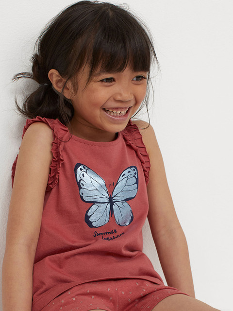 

H&M Girls Red & Blue Cotton Frill-Trimmed Jersey Top
