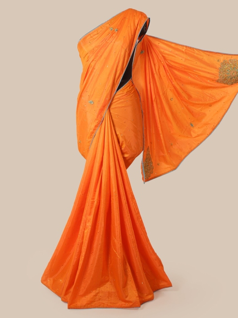 

Pothys Orange Solid Art Silk Saree